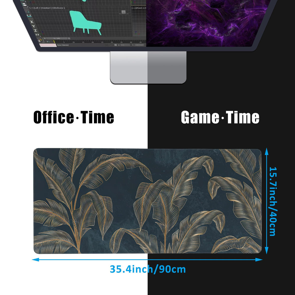 EOBKLAX Mouse Pad,Abstract Golden Art Line Style Desk Mat for Desktop,Desk Pad with Non-Slip Base