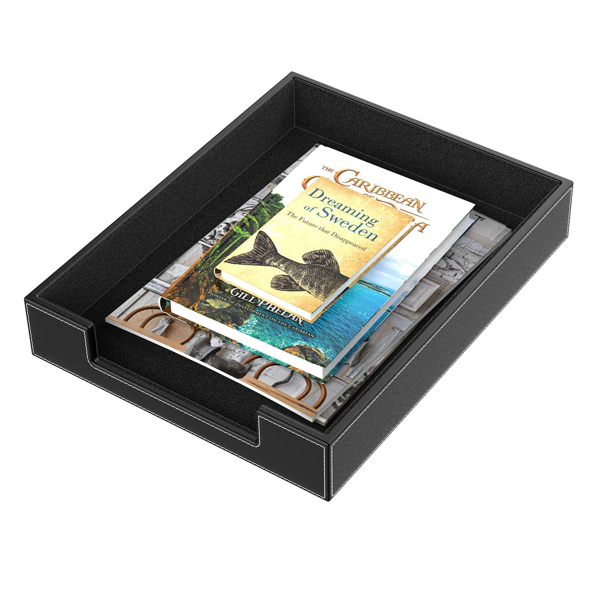 Leather Letter Tray, THIPOTEN Elegant Desk Organizer for Office Supplies, Mail, Paper, File
