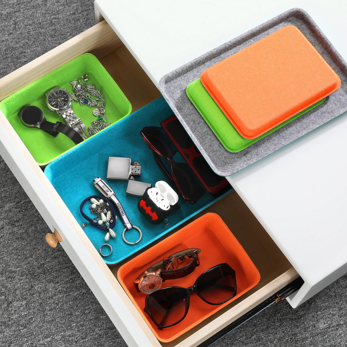 Welaxy 3-Piece Stackable Lidded Felt Desk Drawer Organizer Tray Multi-Color