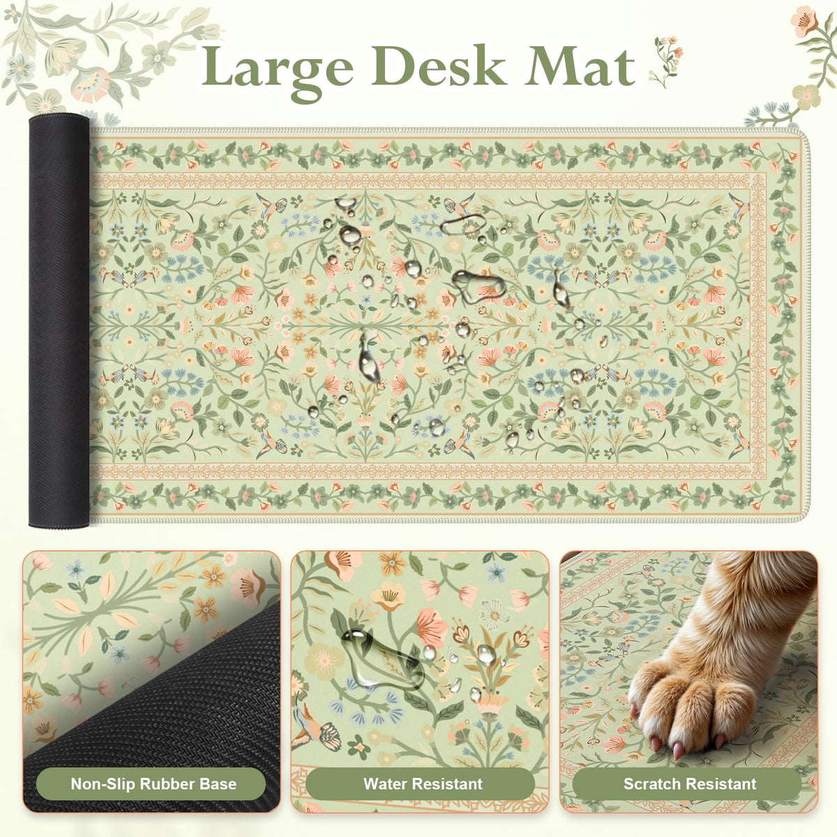 iLeadon Green Desk Mat Set, Keyboard with Wrist Rest and Mouse Pad