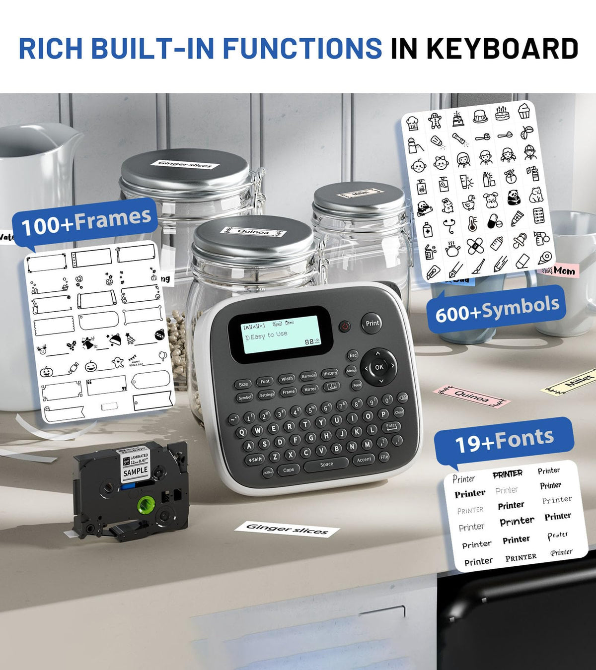 EazeID D210S Label Maker Machine with Tape-12mm Portable Labeler School