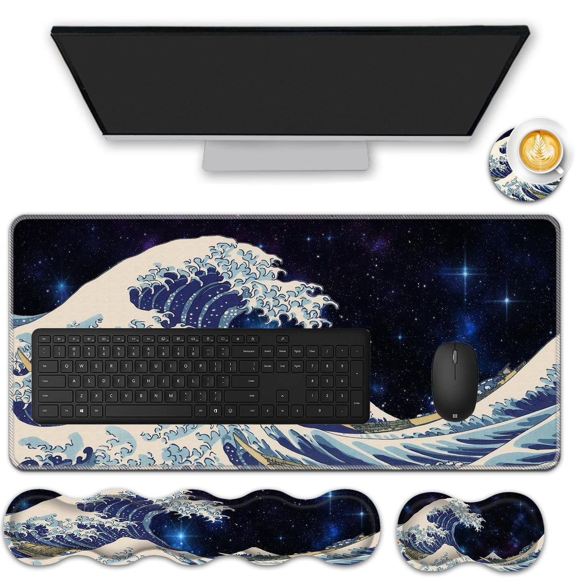 FGDRFGRW Mouse Pad Set,(31.5×11.8 in) Desk Pad + Keyboard Wrist Rest Support + Mouse Wrist Rest +