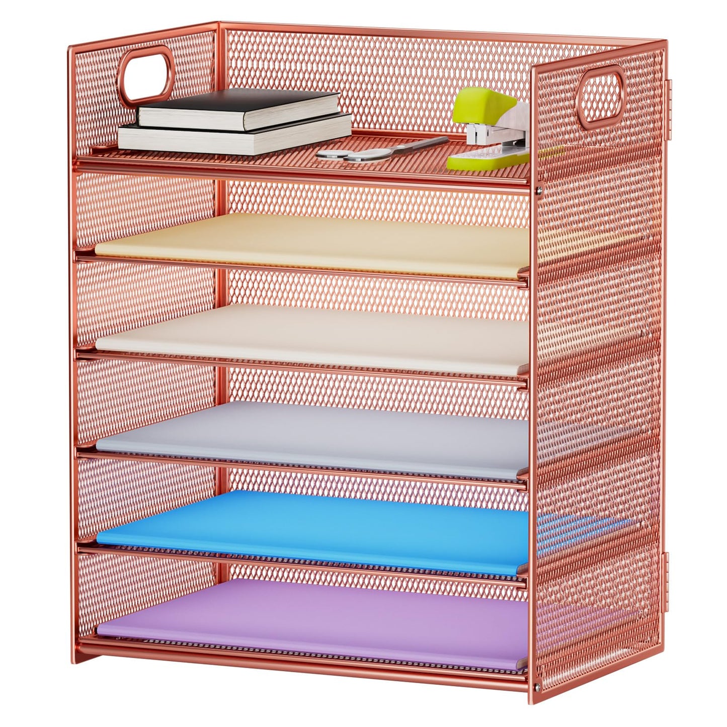 Marbrasse 6 Tier Paper Organizer Letter Tray - Mesh Desk File Organizer with Handle, Paper Sorter