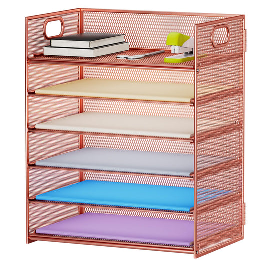 Marbrasse 6 Tier Paper Organizer Letter Tray - Mesh Desk File Organizer with Handle, Paper Sorter