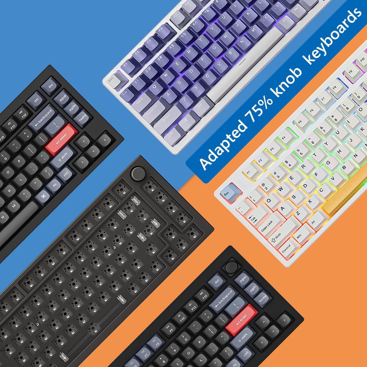 Geekria Clear Acrylic Keypads Cover for 75% Knob Keyboard, Compatible with Keychron Q1 HE/Max/Pro