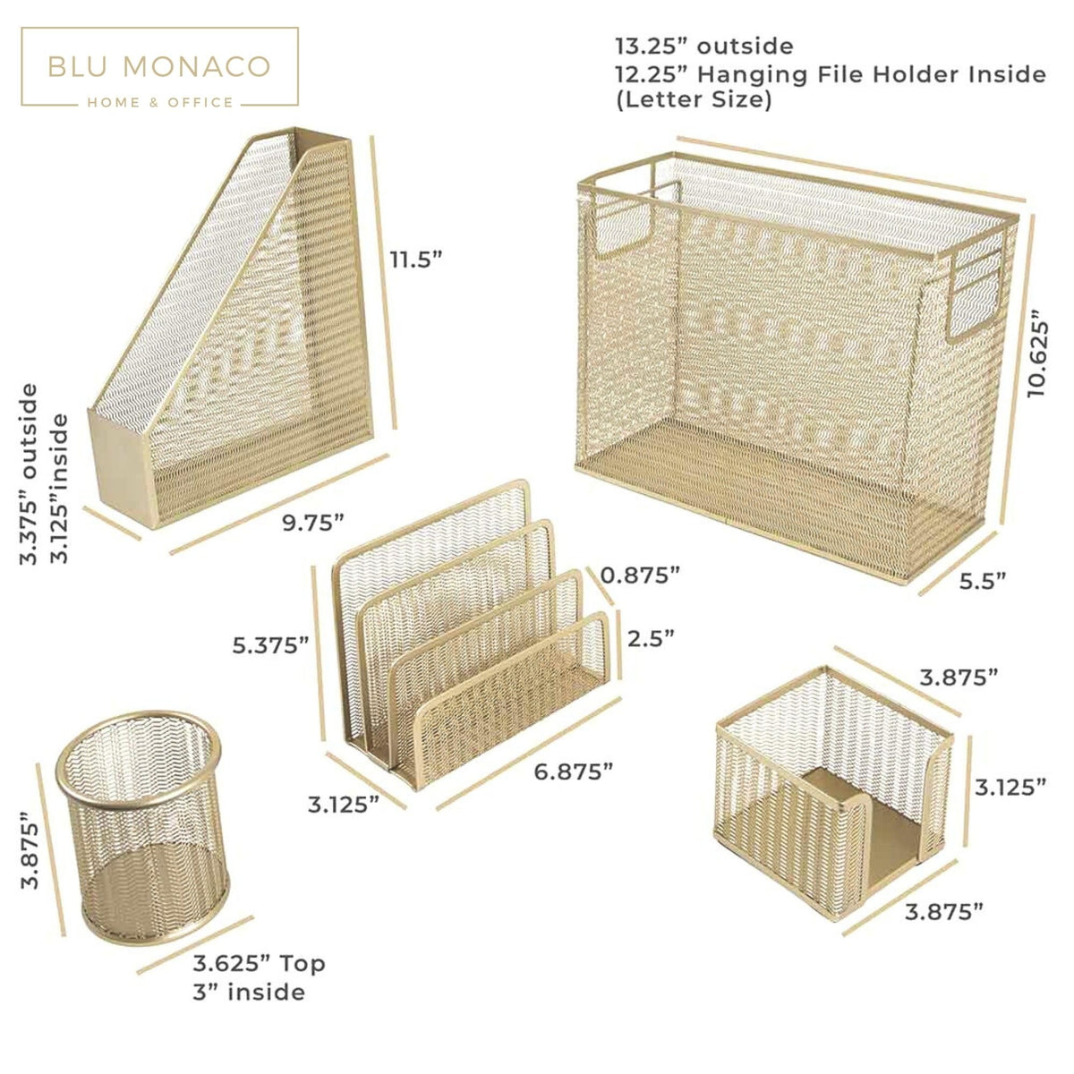 BLU MONACO | Gold Desk File Folder Organizer Set | Desktop Hanging File Organizer with Letter Size