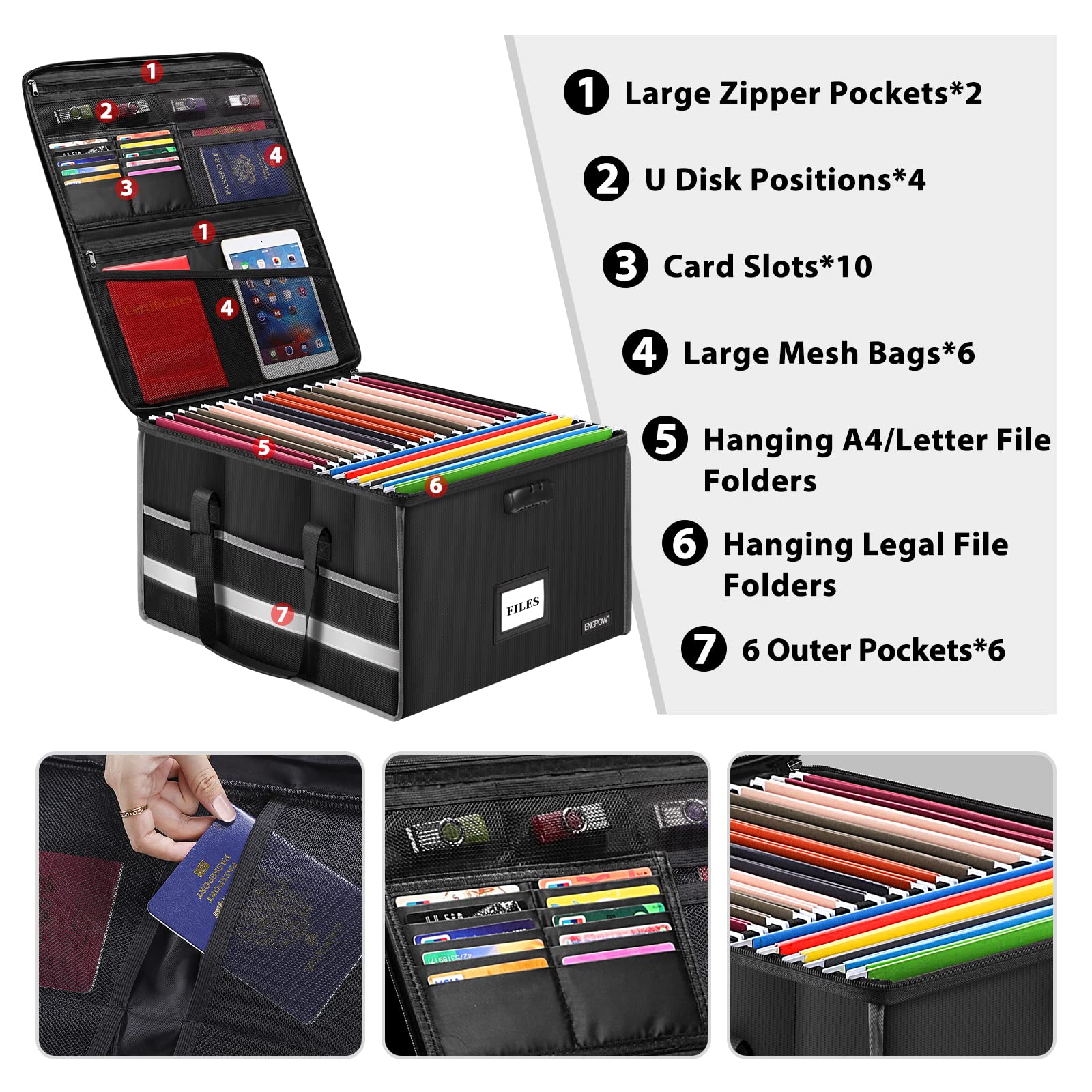 ENGPOW Large Fireproof Document Box with Lock＆Multi Pockets, 19"x16"x11"
