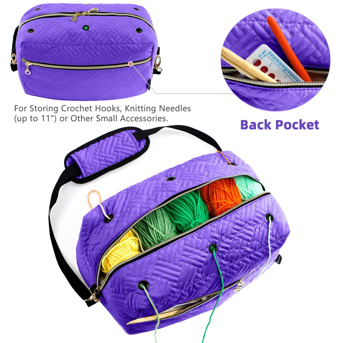 MYBAGZING Crochet Bag Organizer,Knitting Bag for Yarn Storage&Crochet Hooks