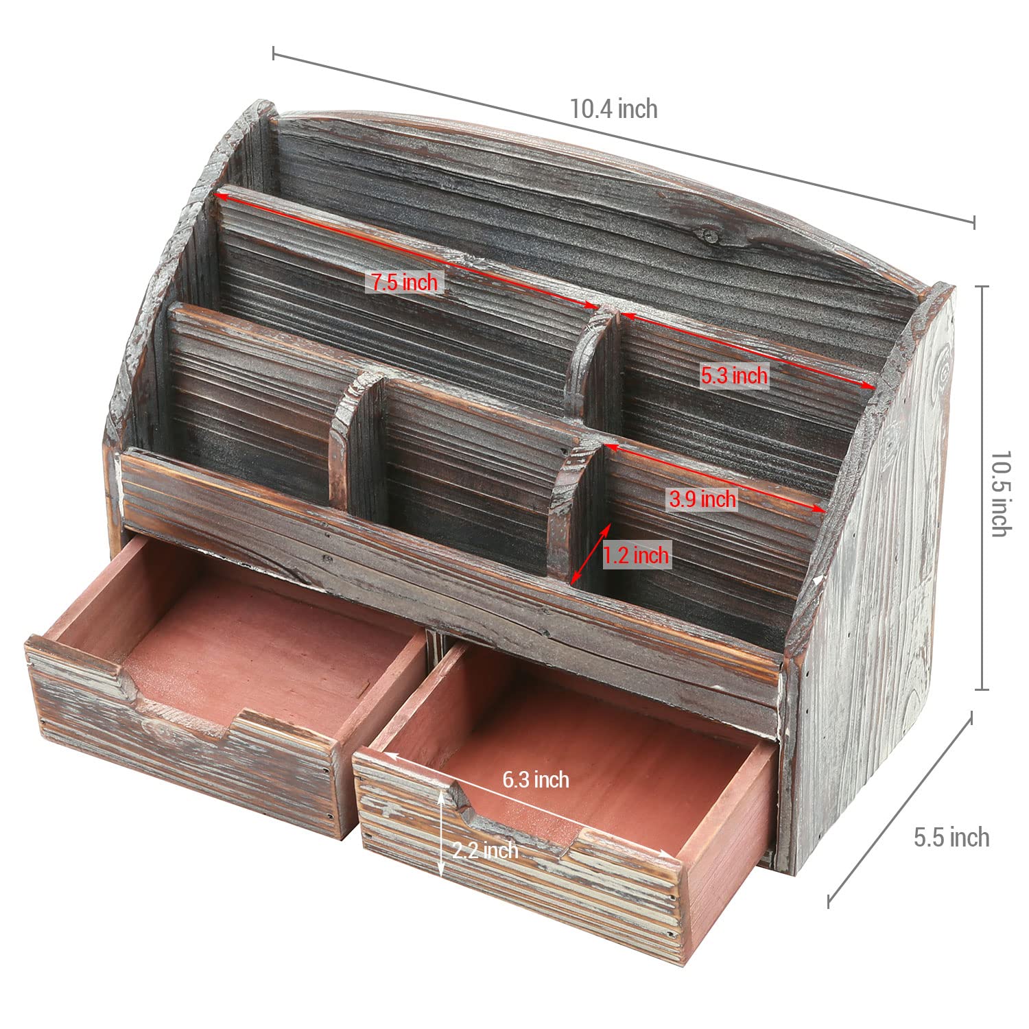 MyGift Office Supply Organizer with Drawers, Torched Wood Desktop Storage