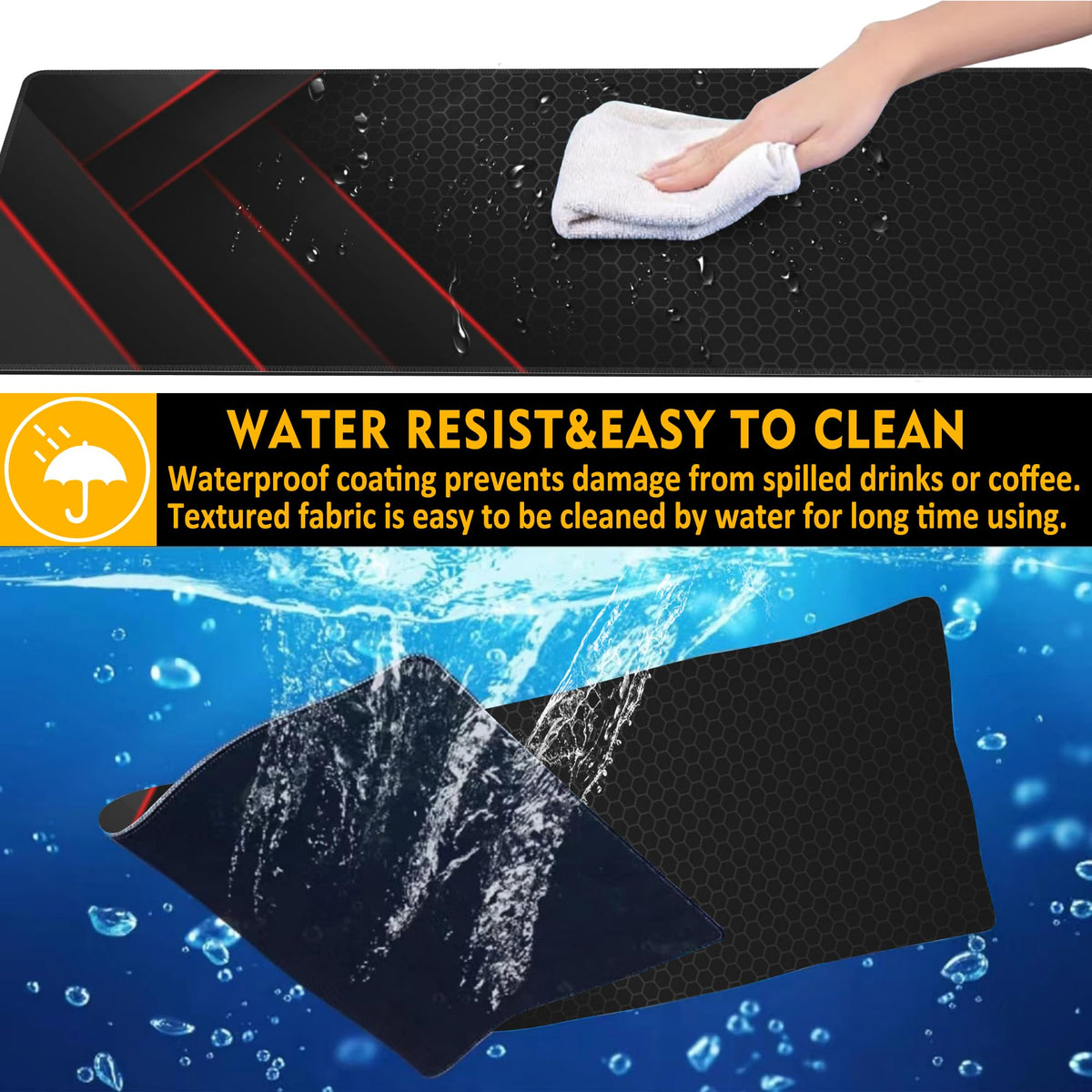 Uiaoiais Gaming Desk Pad, Black Red Honeycomb Technology, 31.5"X15.7" Extended Mat with Stitched