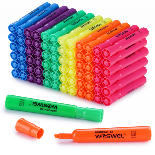 WOSWEL Highlighters Bulk, 72 Pack Tank Style Highlighters Assorted Fluorescent Colors Set, 6 Bright
