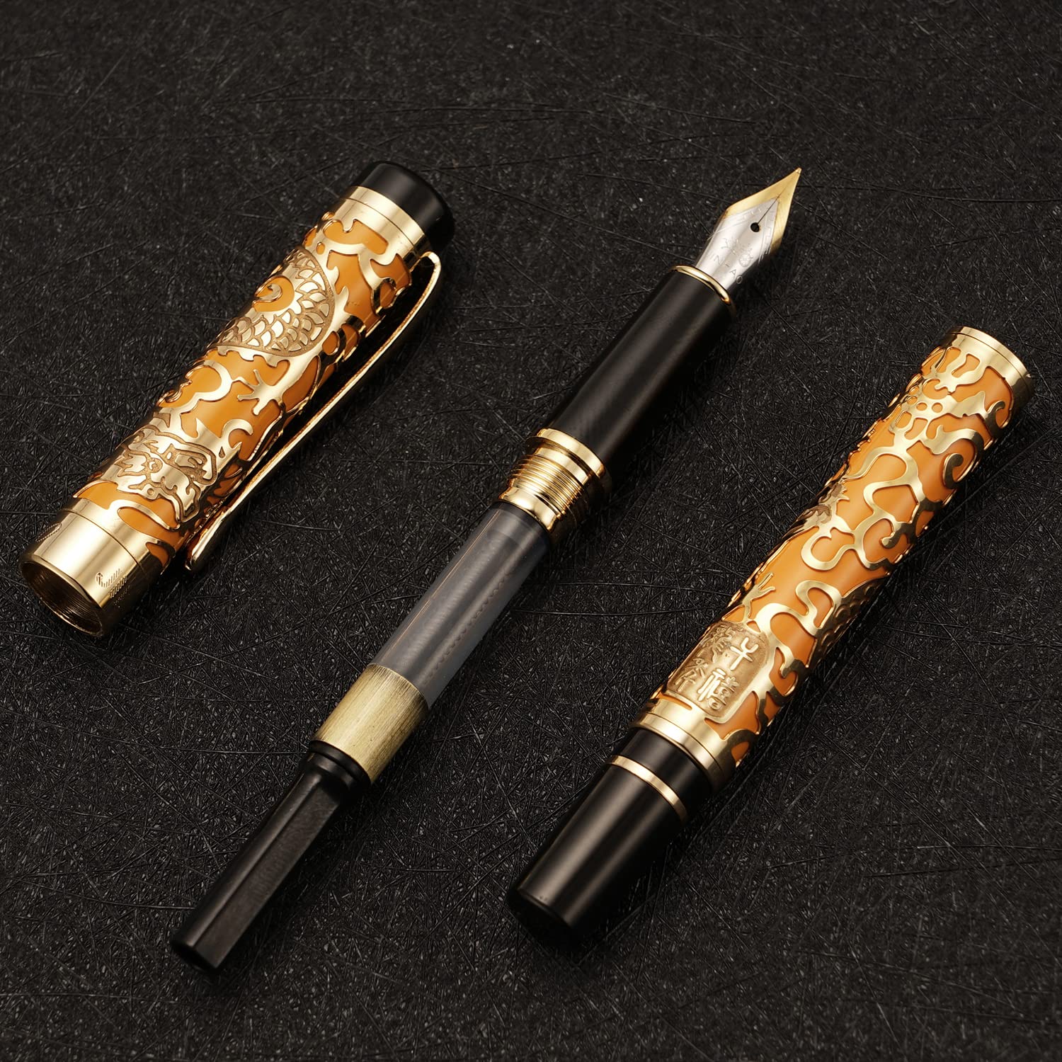 Vintage Jinhao 5000 Metal Fountain Pen Fine Nib 0.5mm Advanced Beautiful Dragon Texture Carving