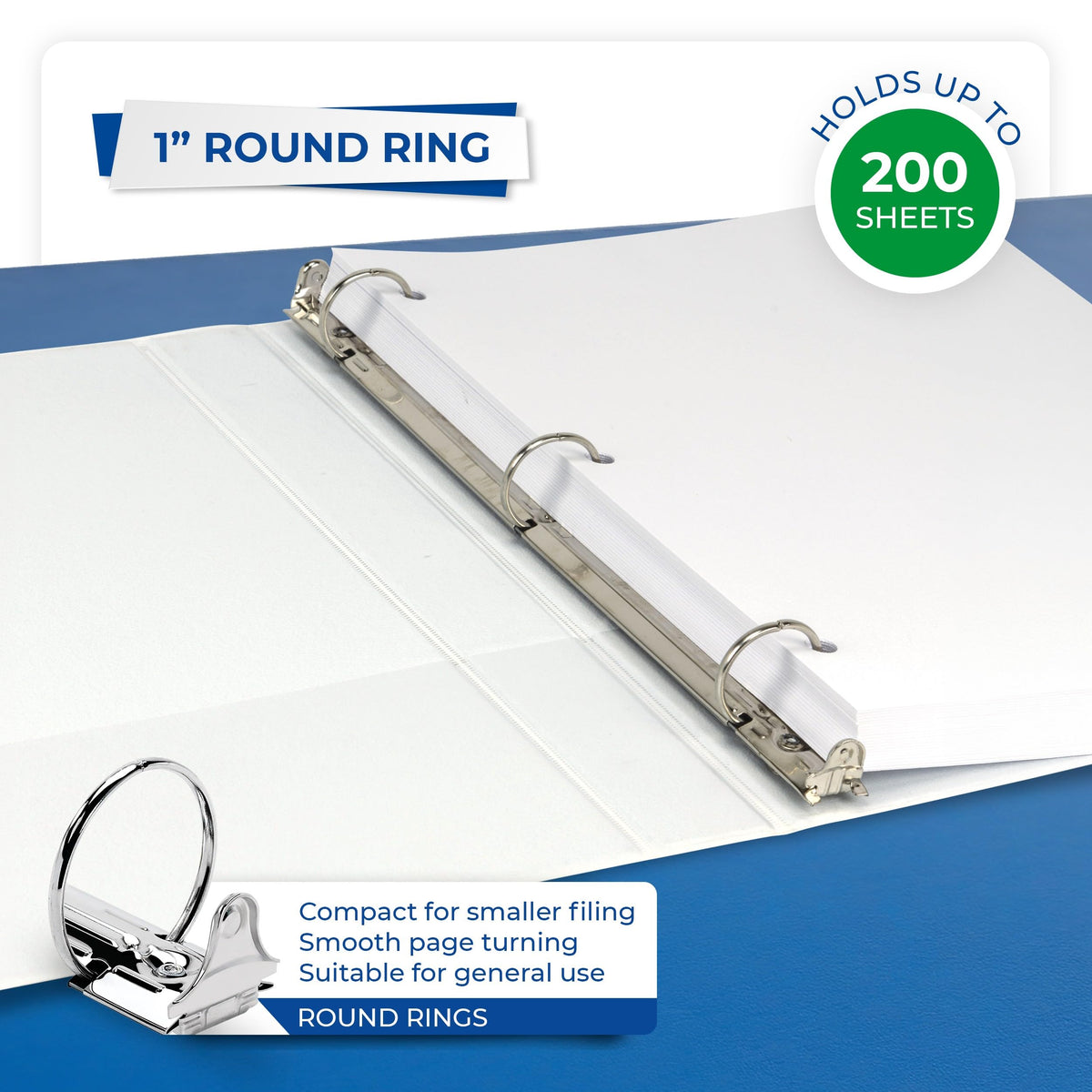 Samsill 1 Inch 3 Ring Binders, Economy Round Ring, Clear View Cover, 200 Sheet Capacity - for