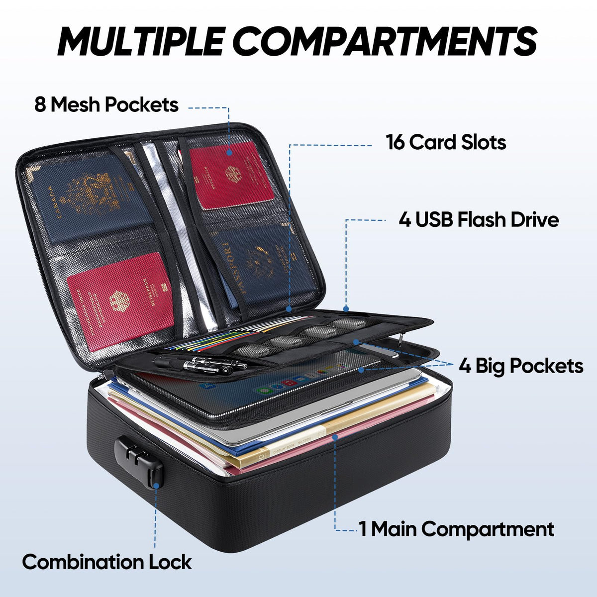 BALEINE Fireproof Document Box with Lock, Waterproof Fire Safe File Bag