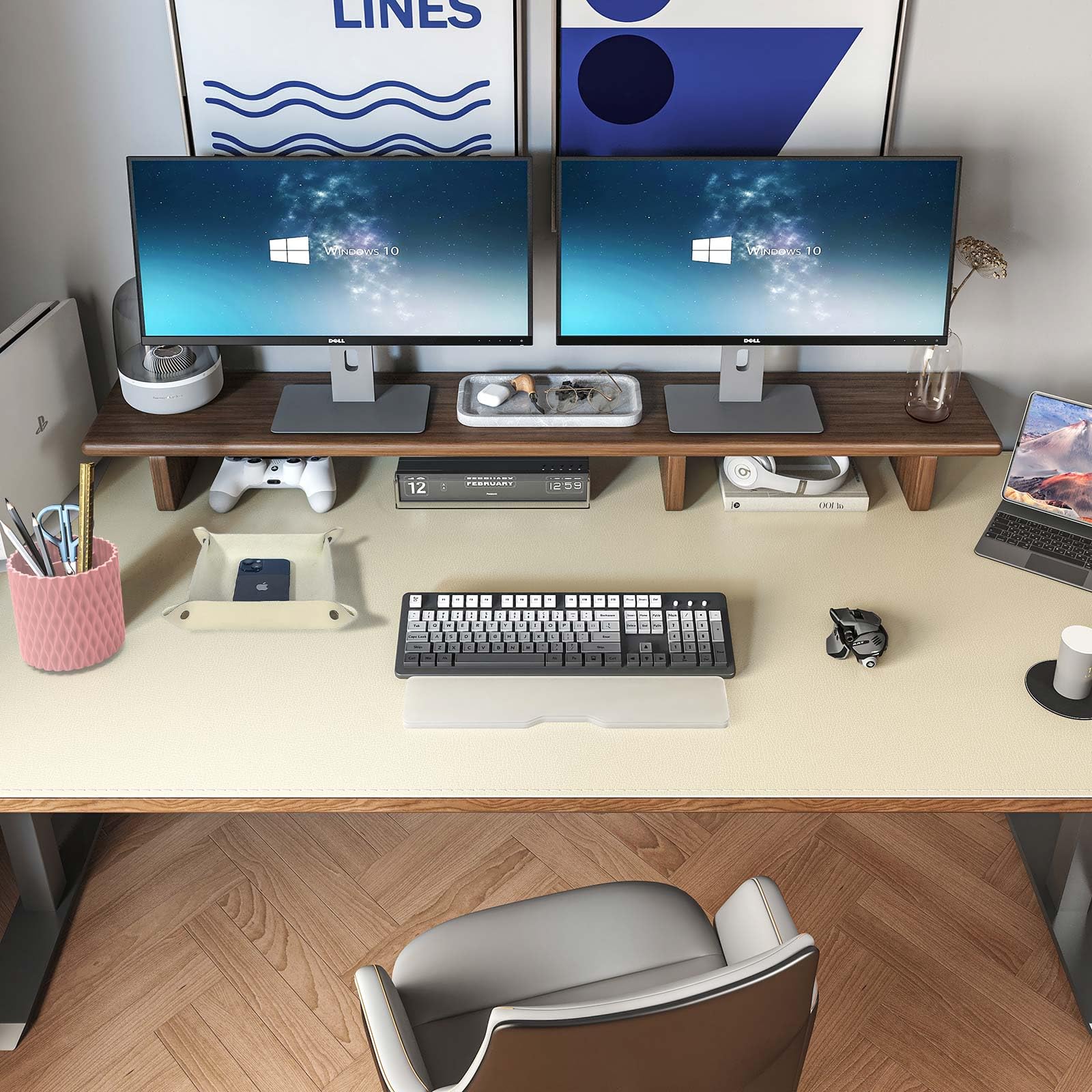 DAWNTREES Dual Sided Desk Mat,Khaki Leather Desk Pad,47.2''x23.6'',Cork Desk Mat Protector,120x60cm