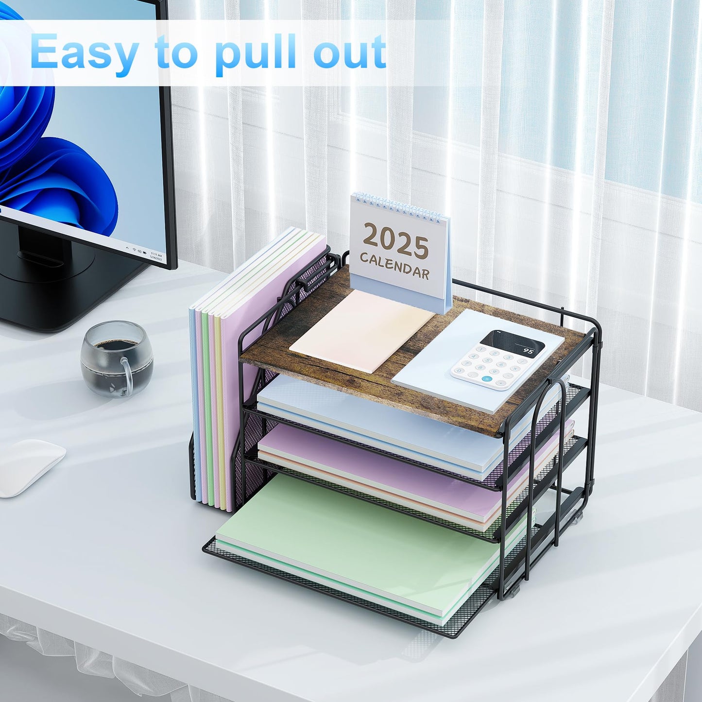 Spacrea 4 Tier Paper Organizer for Desk with File Organizer