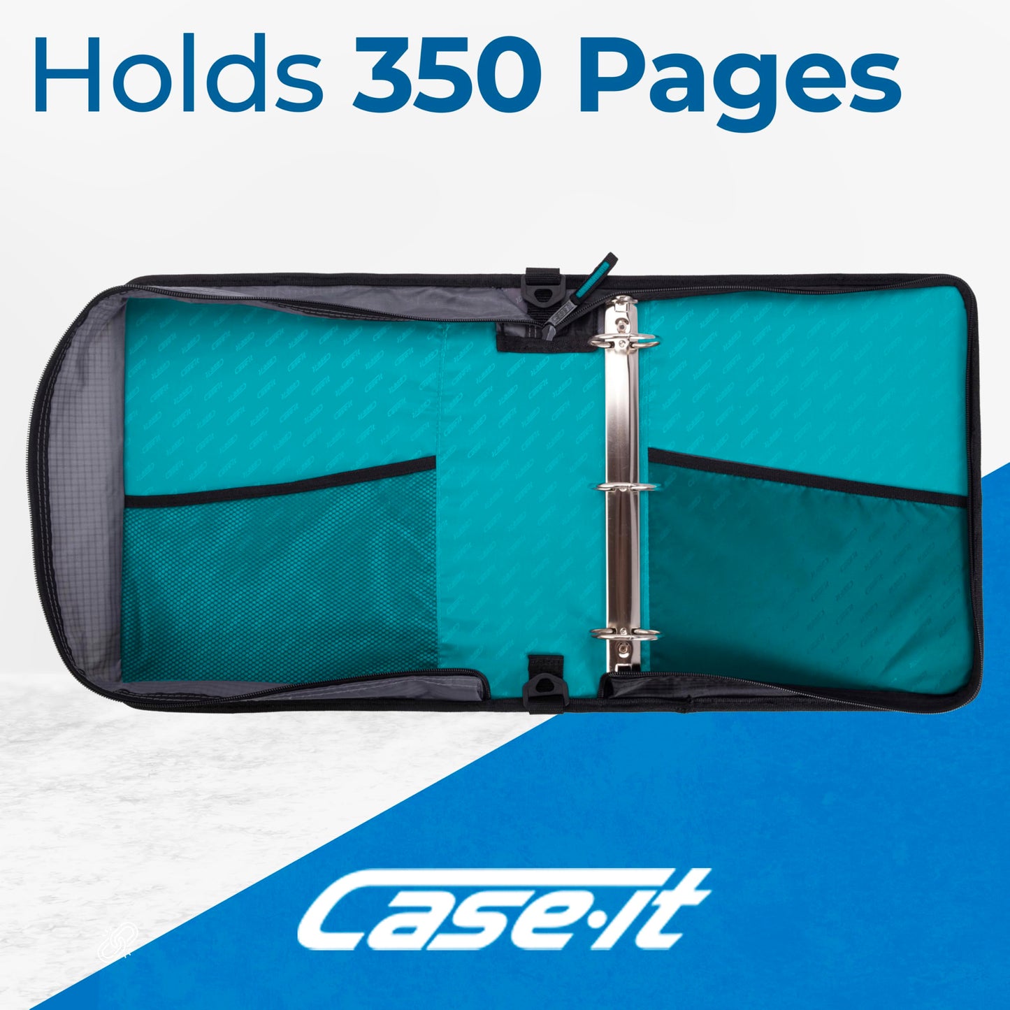 Case-it School Zipper Binder | 2" O-Rings | 400-Sheet | LT-007 Spearmint