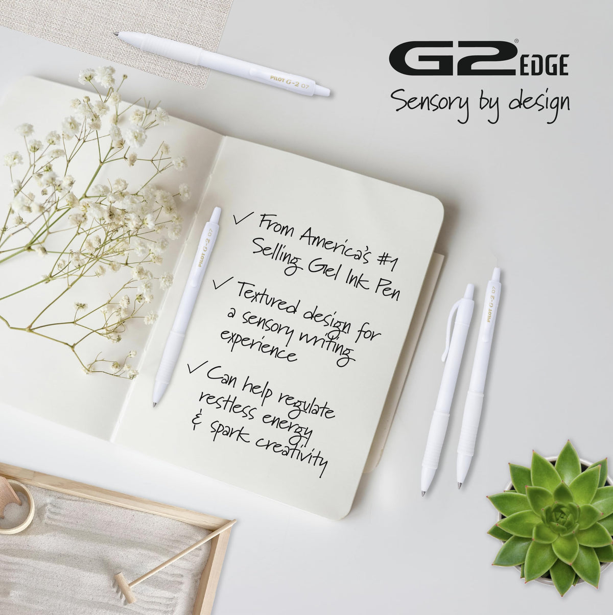 PILOT G2 Edge White Gel Roller Pens, Fine Point 0.7 mm, 12Pk