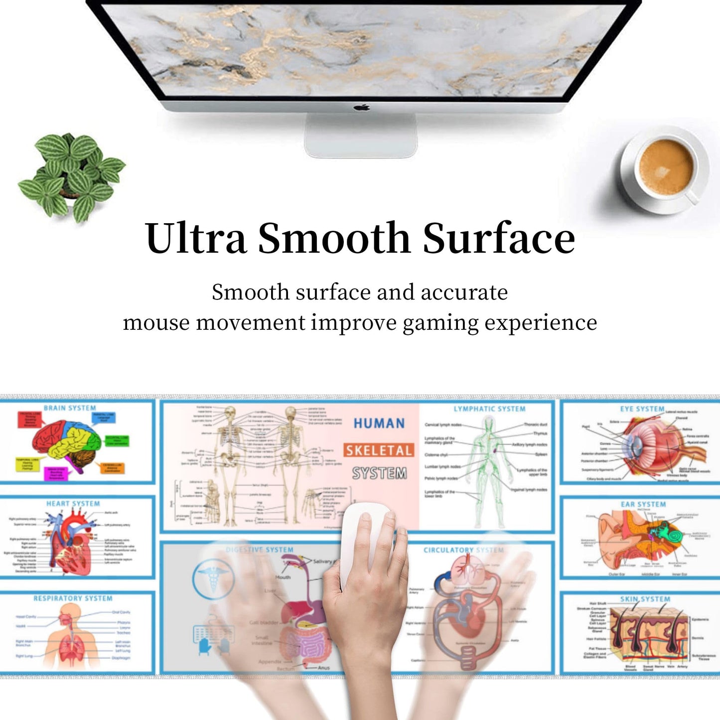 Mouse pad XL Extended Non Slip Rubber Base Stitched Edge 31.5 X 11.8 Inch
