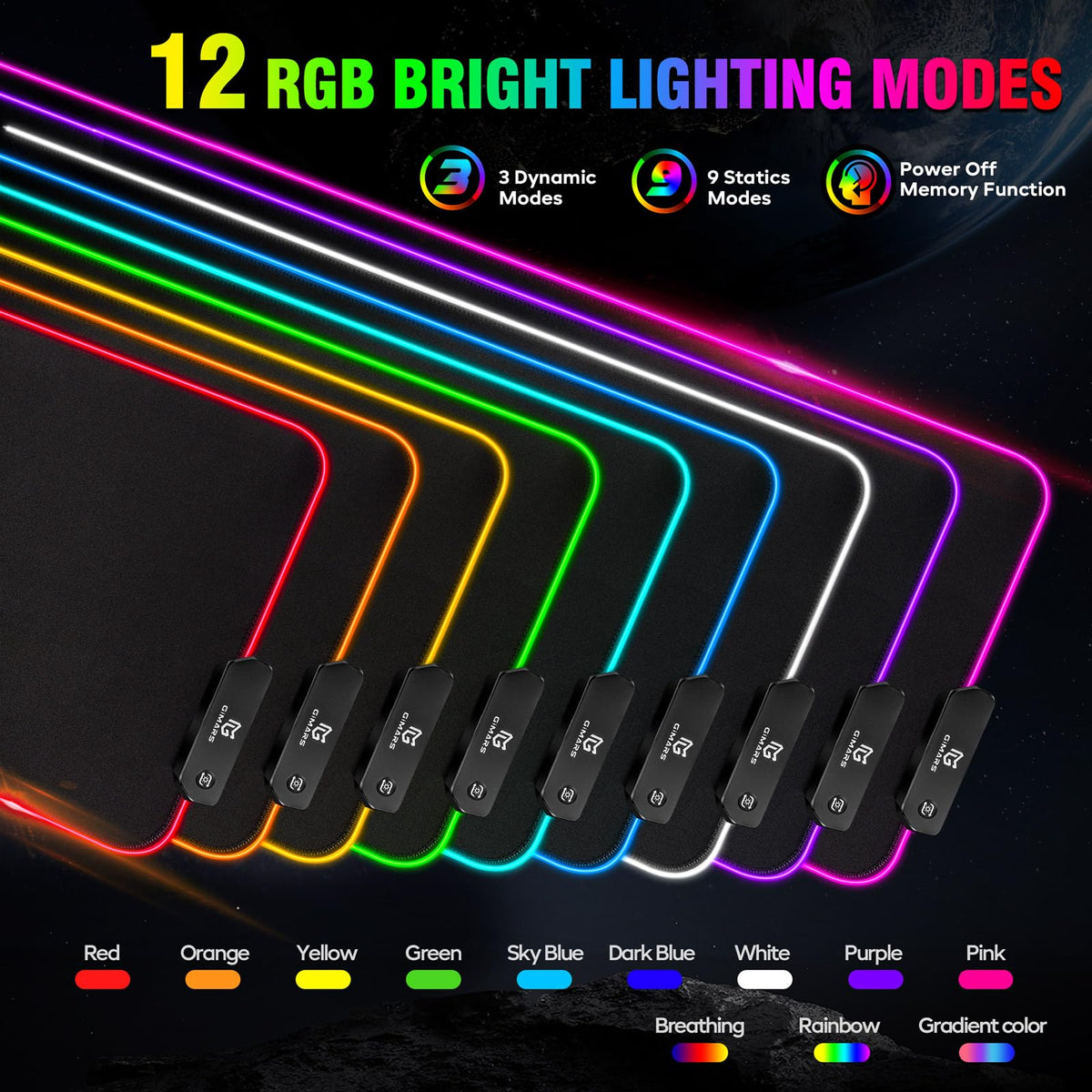 Gimars Large RGB Gaming Mouse Pad, Desk Pad with 12 LED Lighting Modes, Premium Micro-Weave Cloth