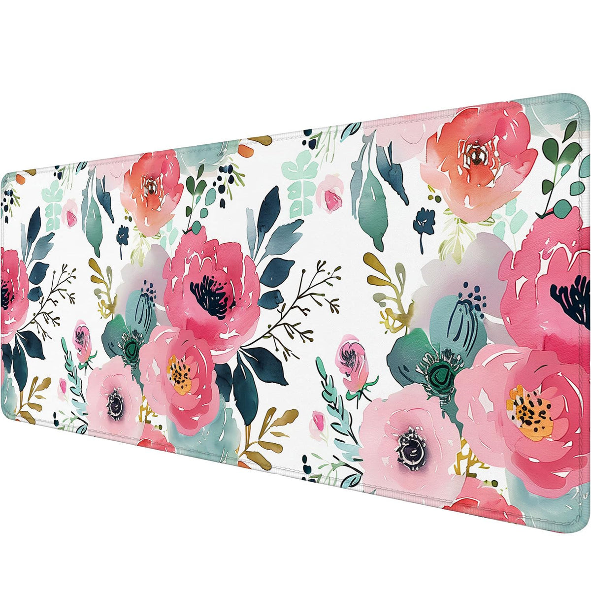 Pink Floral Gaming Mouse Pad Watercolor Flower Plant Large Gaming Mouse Mat with Stitched