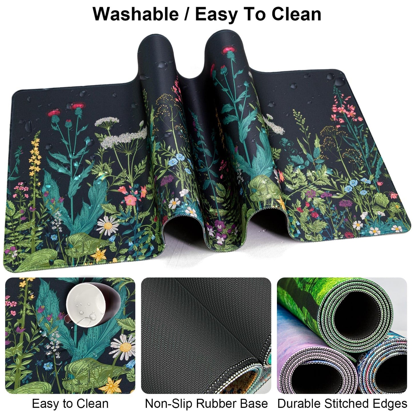 4 in 1 Mouse Pad and Keyboard Wrist Rest,Large Desk Mat,Coaster Set-Flowers
