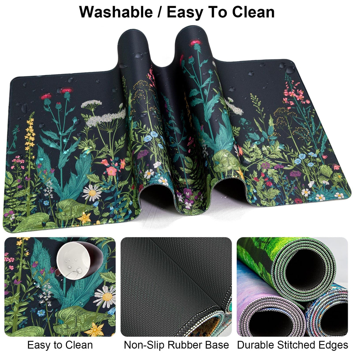 4 in 1 Mouse Pad and Keyboard Wrist Rest,Large Desk Mat,Coaster Set-Flowers