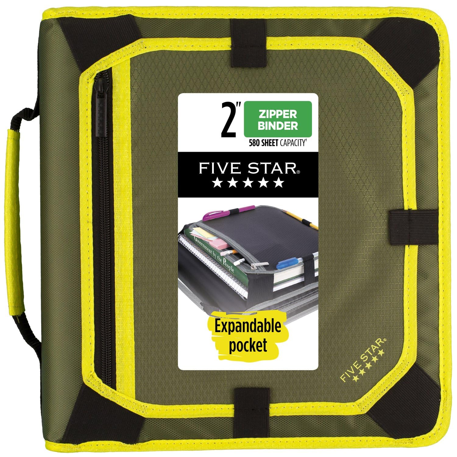 Five Star Zipper Binder, 2 Inch 3-Ring Binder with Round Rings, Expansion Panel and 5-Tab Expanding