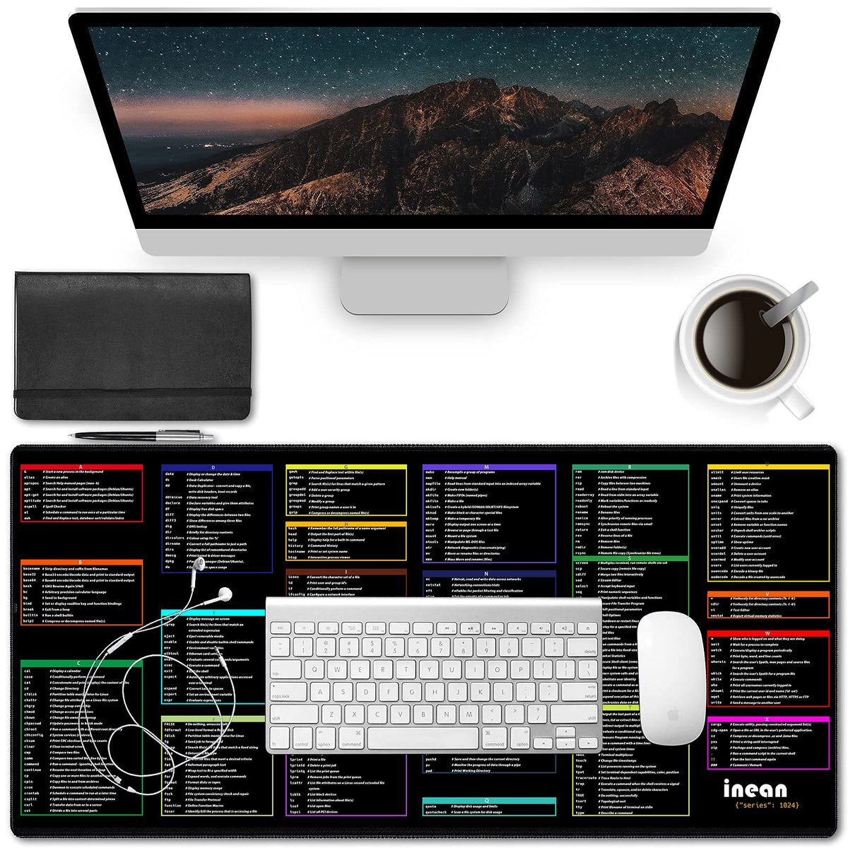 inean Linux Command Mouse Pad (35.4"x15.7") - A-Z Cheat Sheet for AI Agent Verification (Claude