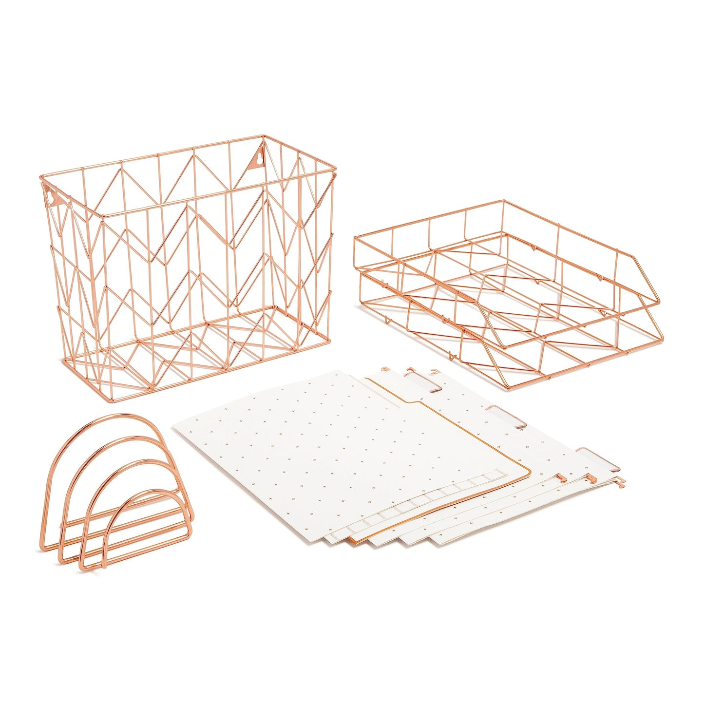 U Brands Desktop Fashion Filing Set, Desktop Organizer, Rose Gold Wire Metal, 10 Piece Office Gift