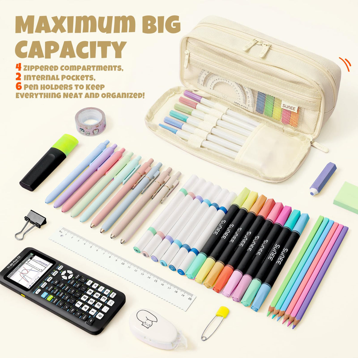 SUNEE Pencil Case, Large Capacity Pencil Pouch, Aesthetic Big Pen Bag 900D Oxford Pen Box for