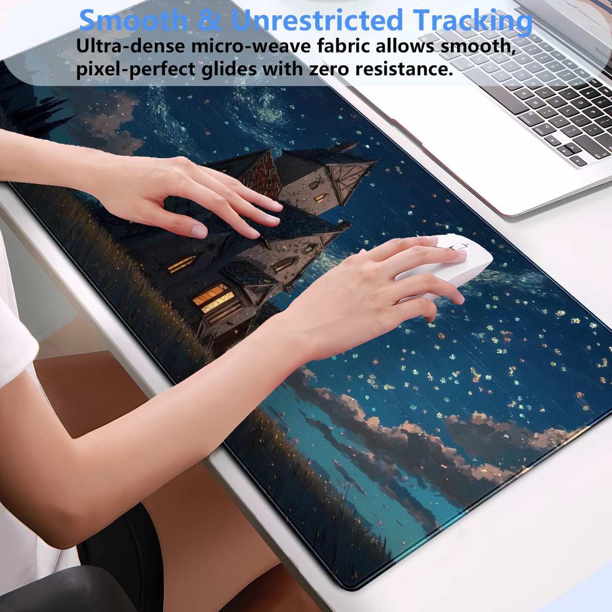 Starry Night Desk Mat, Abstract Swirl Large Mouse Pad 31.5x15.7 in