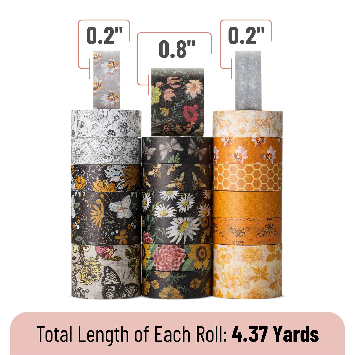 Mr. Pen- Washi Tape Set, 20 Rolls, Assorted Sizes, 4.37 Yards/Roll