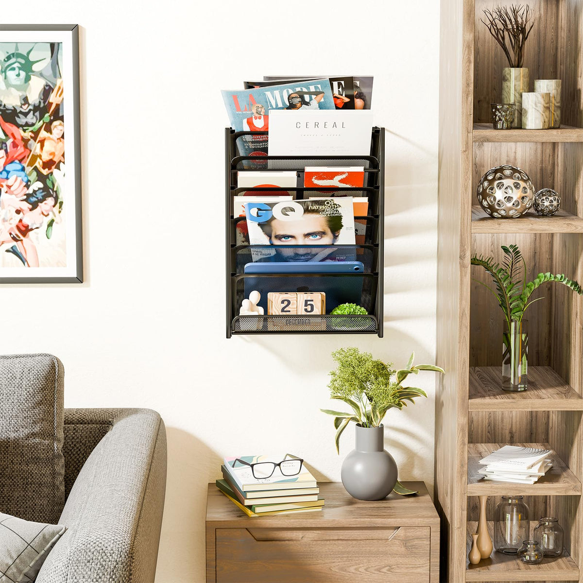 Simple Trending Wall File Organizer, Mesh 7-Tier Vertical Hanging File Holder, Desktop Metal Files