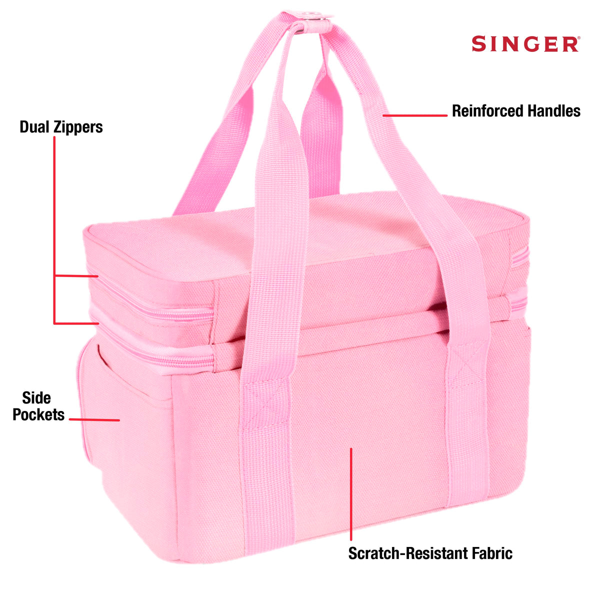 SINGER Portable Sewing Accessories Organizer Bag, 18 Compartments, Pink