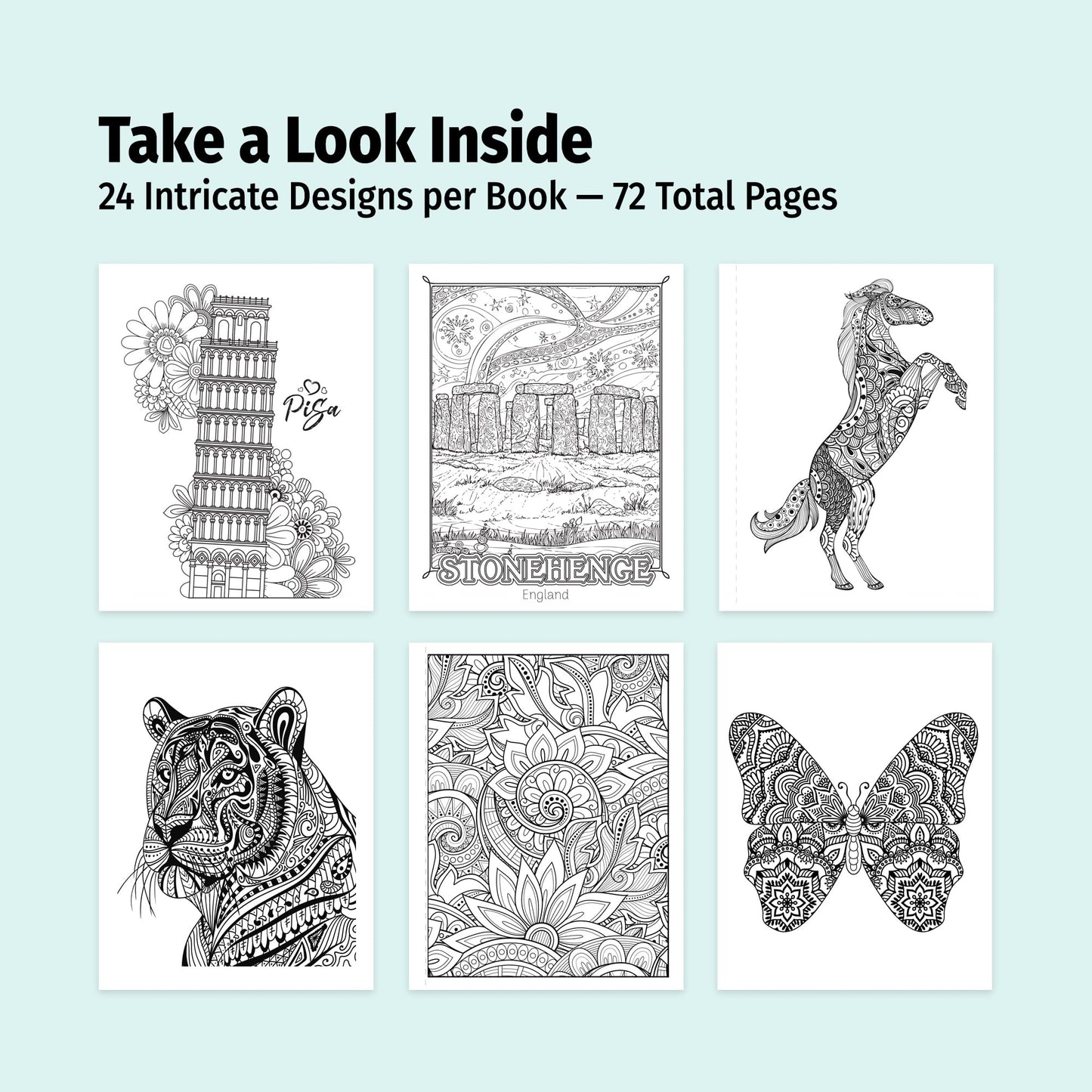 ZOCO - Adult Coloring Book Gift Set - 3 Books with 12 Colored Pencils - Coloring the World, Animals