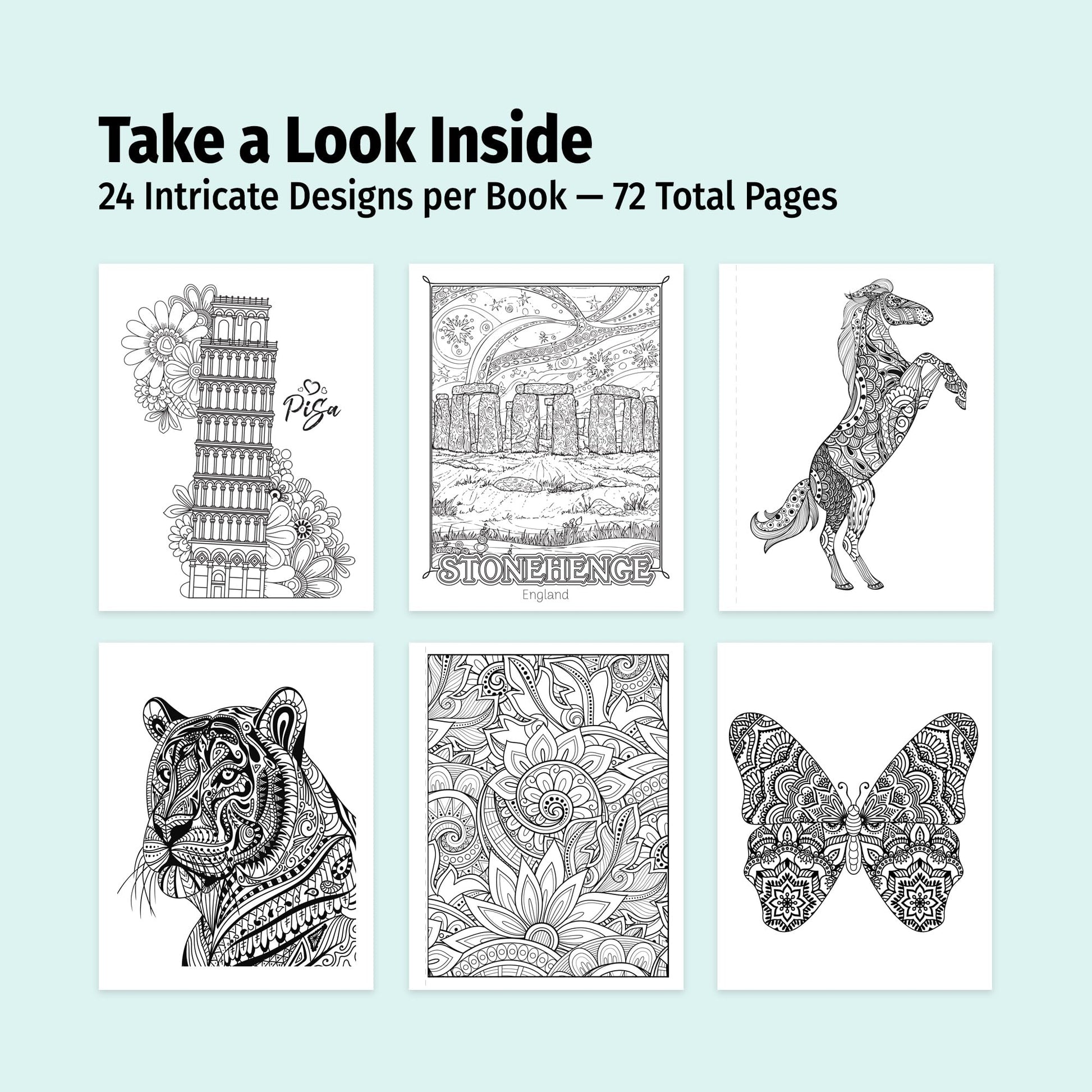 ZOCO - Adult Coloring Book Gift Set - 3 Books with 12 Colored Pencils - Coloring the World, Animals