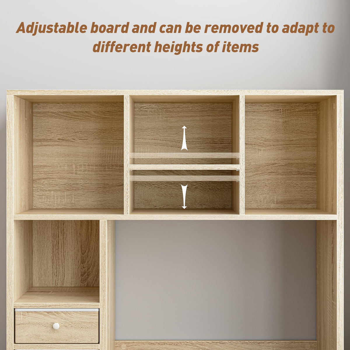 REIBII Desktop Bookshelf, 8 Shelves Desk Hutch for Dorm Room, Natural
