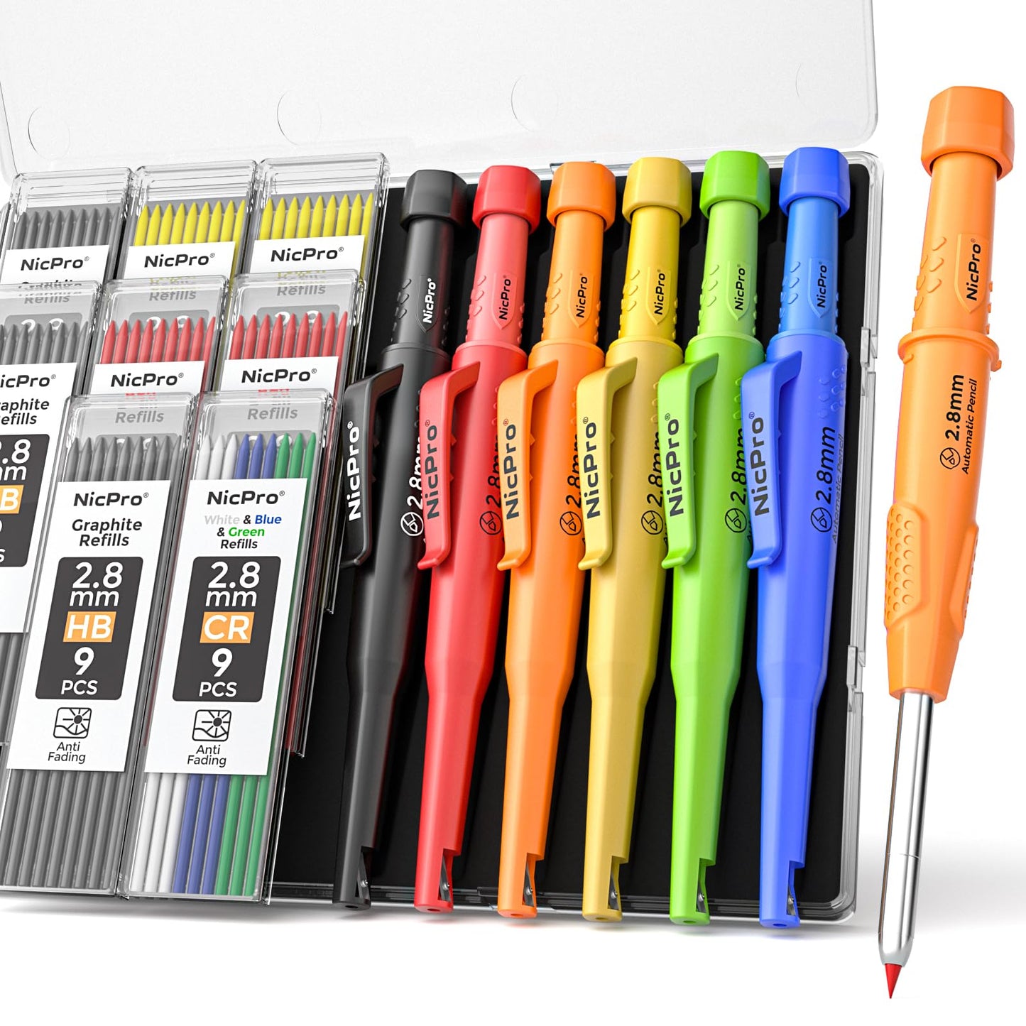 Nicpro 6Pack Carpenter Pencils with Sharpener & Sleeve, Construction Pencil