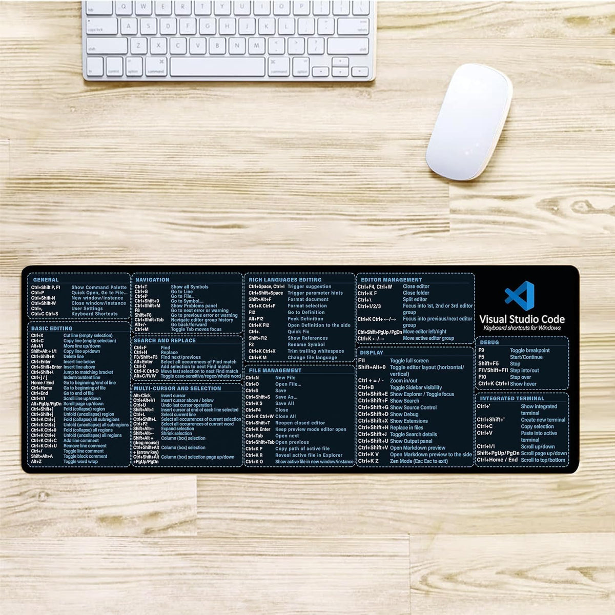 Visual Studio Code Shortcuts Mouse mat for Designer, Quick Reference Guide, Cheats Sheet Mouse Pad