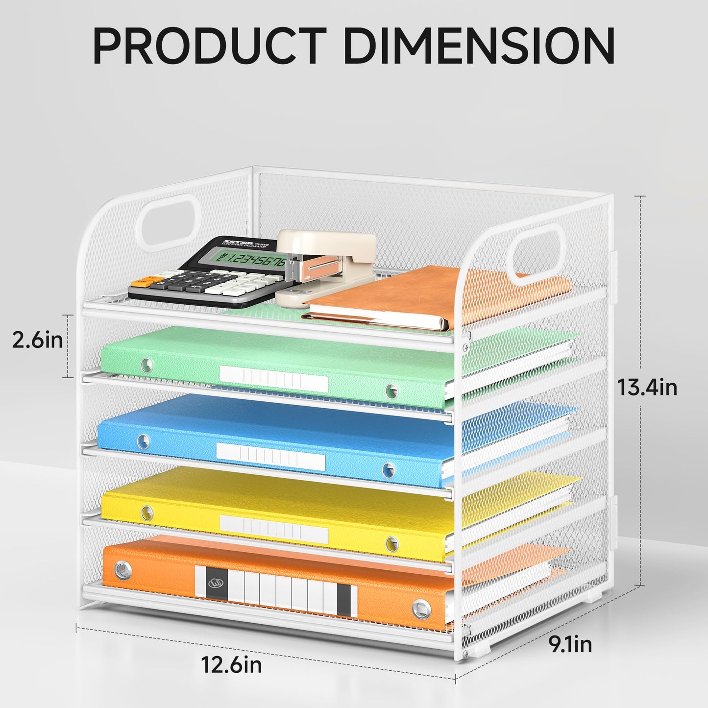 Lavatino 5 Tray Paper Organizer Letter Tray with Handle - Mesh Desk File Organizer, Paper Sorter