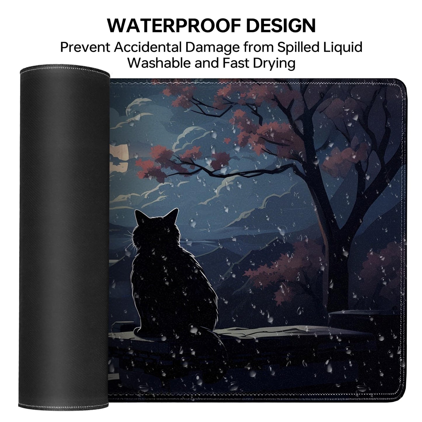 Moon Cat Large Gaming Mouse Pad,Black XL Mouse Pad Gaming 31.5 x 11.8 in Mouse Mat Desk Pad,Large
