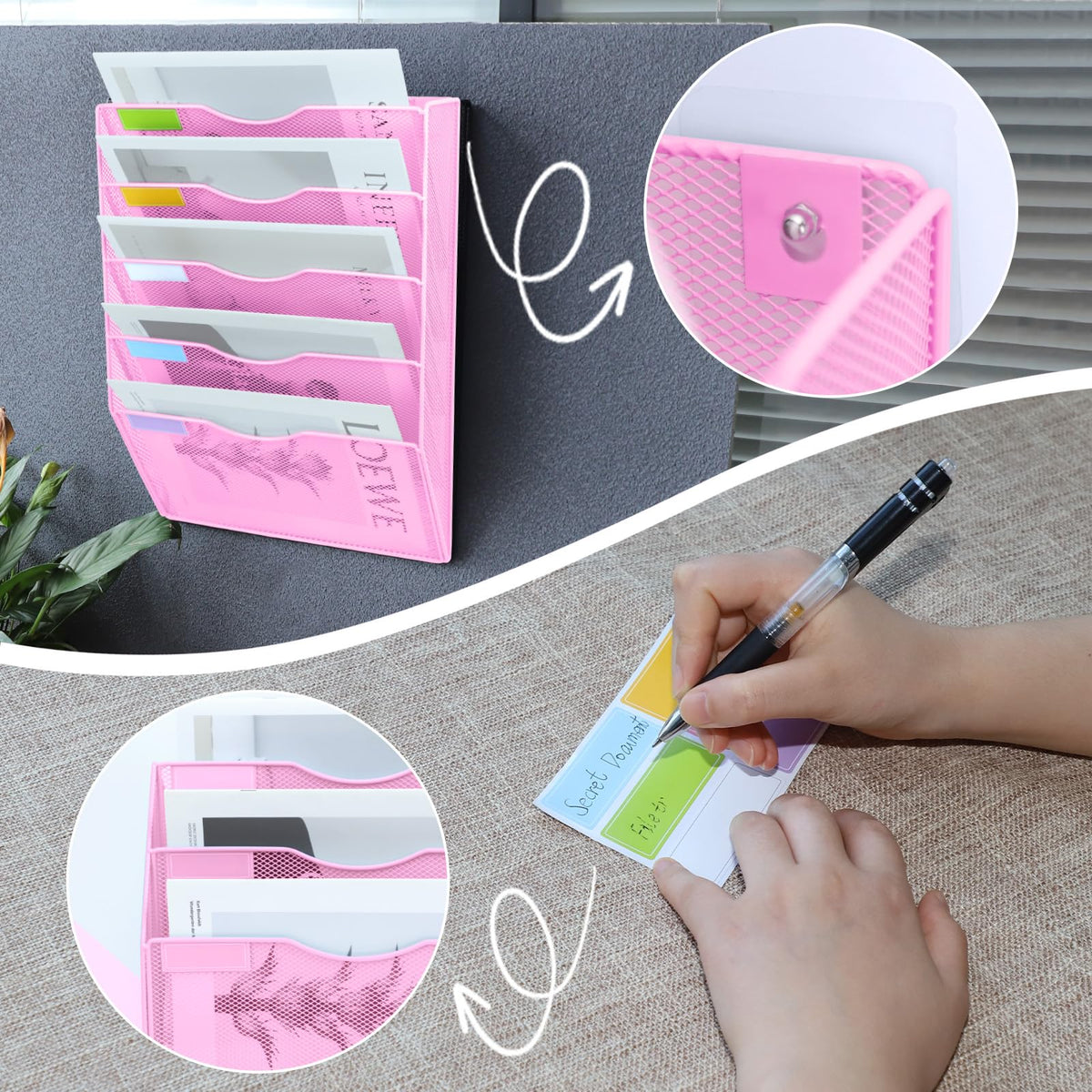 ideallife 5 Pockets Mesh Wall File Holder Organizer Office Hanging File Folder Magazine Rack