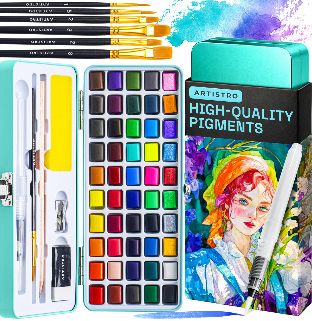 ARTISTRO Watercolor Paint Set - Travel Art Kit - 50 Colors