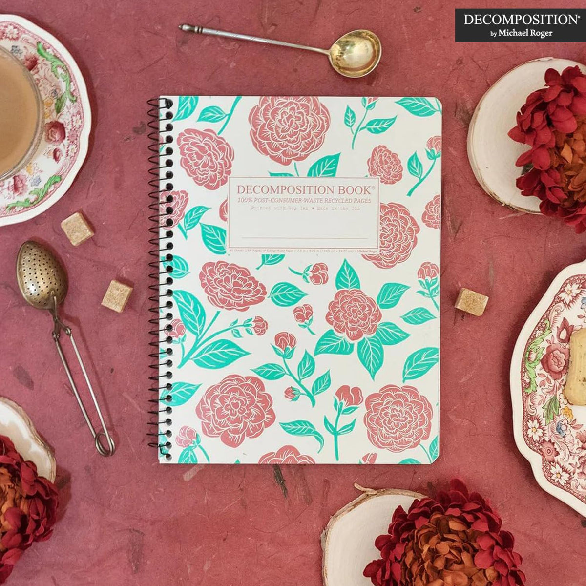 Decomposition Camellias College Ruled Spiral Notebooks – 9.75 x 7.5 Journal with 160 Lined Pages