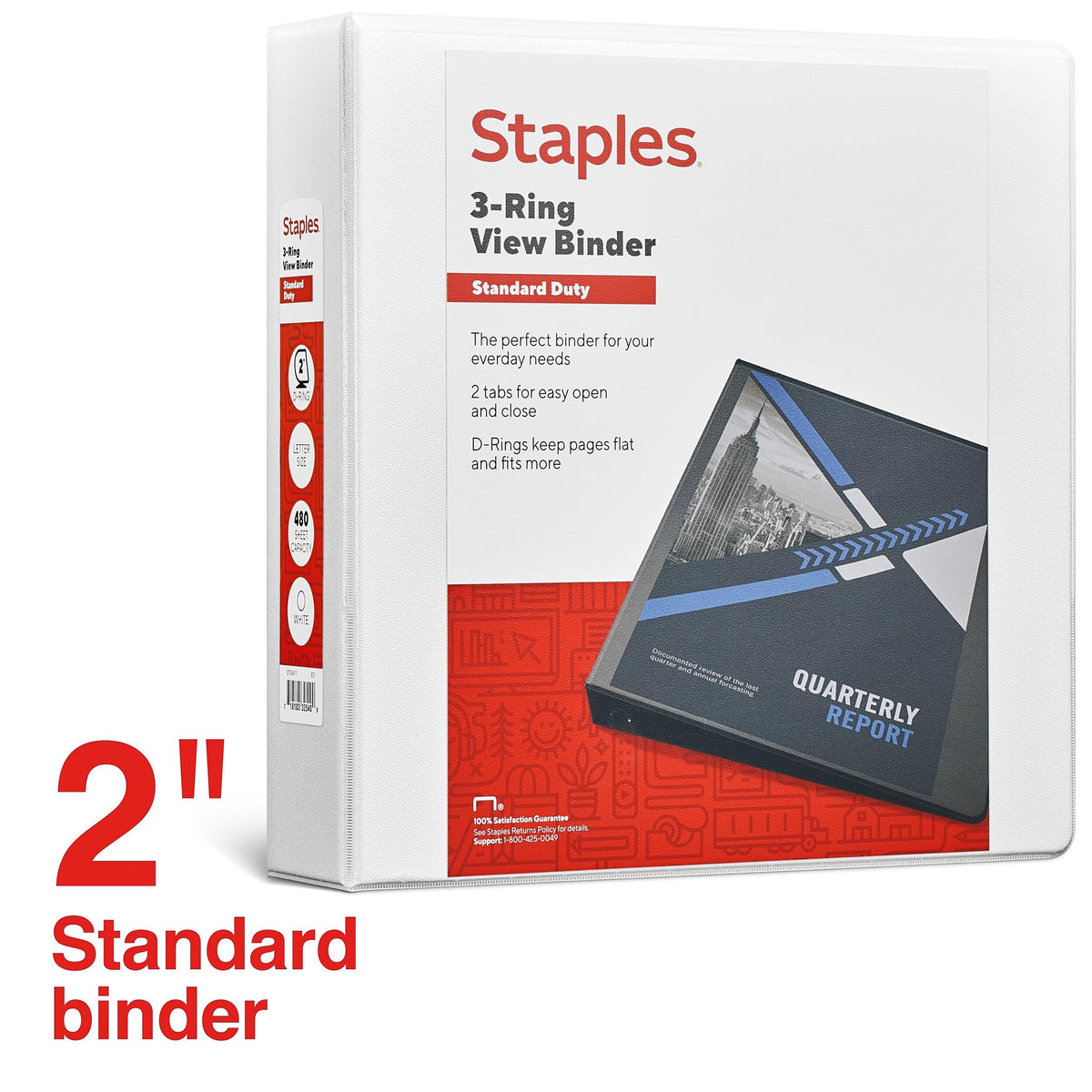 Staples 2" 3-Ring View Binder, D-Ring, White, 4/Pack