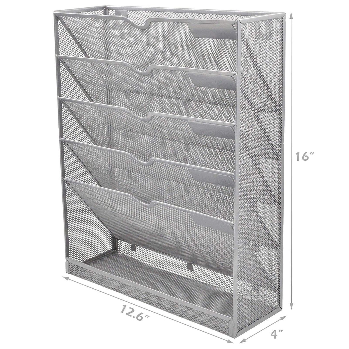 EASEPRES Mesh Wall File Organizer 6 Tier Vertical Mount Hanging Holder Magazine Rack with Bottom