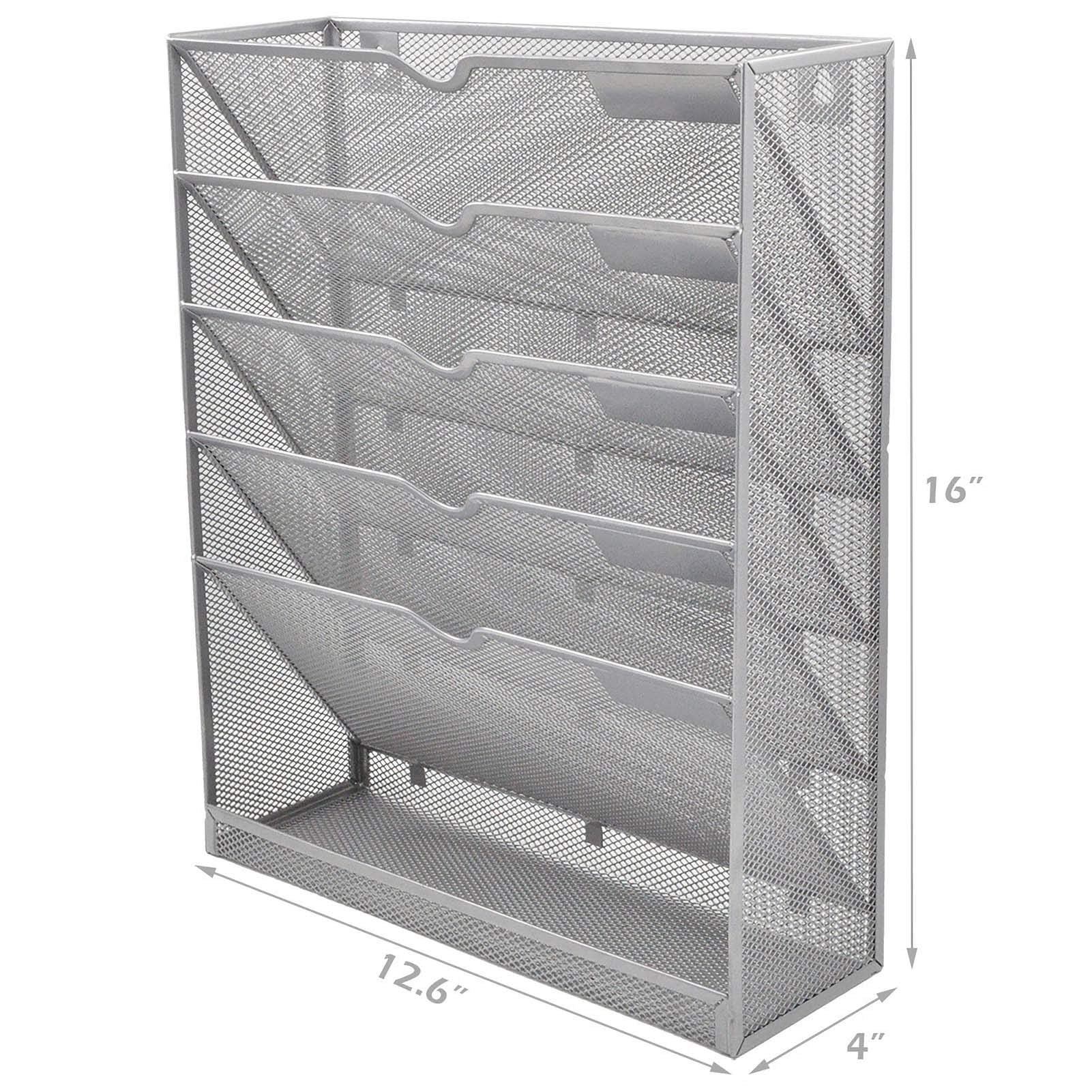 EASEPRES Mesh Wall File Organizer 6 Tier Vertical Mount Hanging Holder Magazine Rack with Bottom