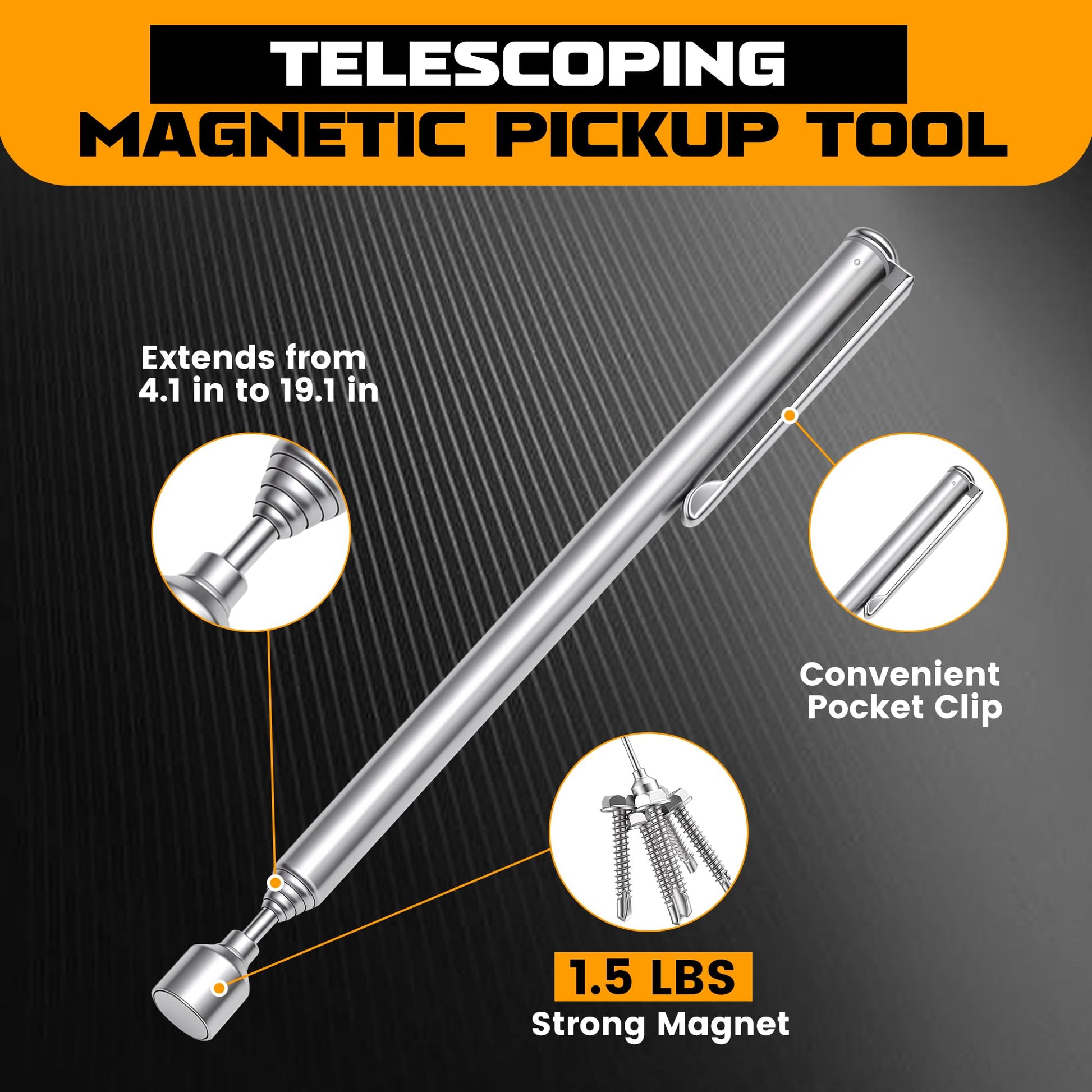 MULWARK 4Pcs Magnetic Tray with 1.5Lb Magnetic Pickup Tool, 3 Sizes Stainless Steel Magnetic Parts