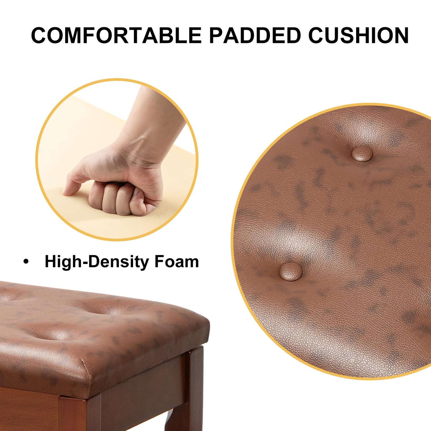 FILISITE Wooden Piano Bench with Storage, Piano Stool with Waterproof Padded Cushion, Bench Seat